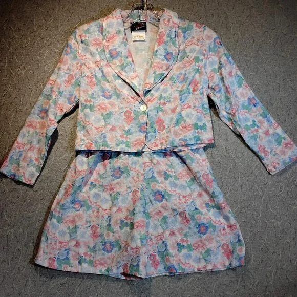 Sugar Kaine 2 pc Cullottes & Top Embroidered Floral  Pink/Blue/White in Size 12 - Picture 1 of 15